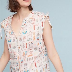 Anthropologie Danielle Kroll Hieroglyphic Egyptian Sleeveless Top Size Medium